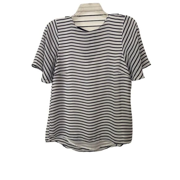 H&M Striped Short Sleeve Blouse Size 8 Multicolor Round Neck  Rear Tie Accent​ - Picture 1 of 14